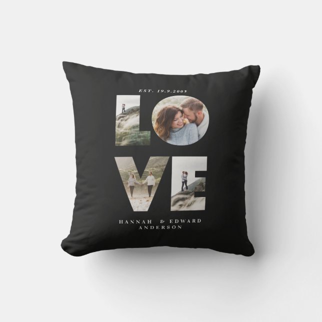 Love 4 photo simple modern personalised gift black cushion (Front)