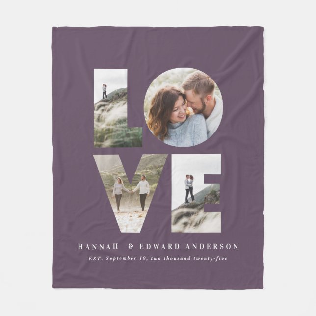 Love 4 photo simple modern personalised gift fleec fleece blanket (Front)
