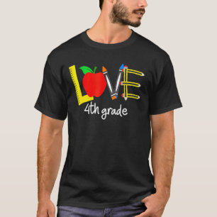 Love 4th Grade Apple Back To School Teacher T-Shirt