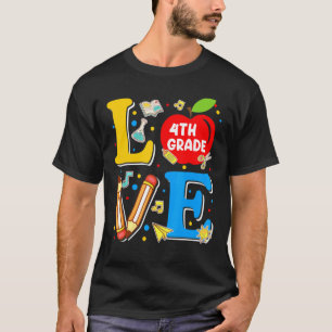 Love 4th Grade Apple  Back To School Teacher T-Shirt