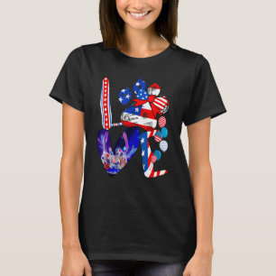 Love 4th Of July Dog Cat Paw Print American Flag P T-Shirt