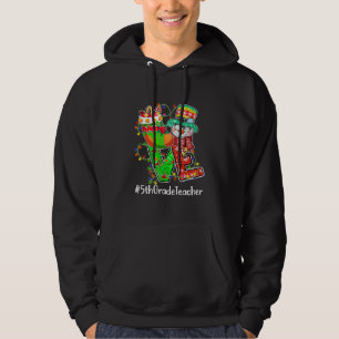 LOVE 5th Grade Teacher Snowman Santa Hat Christmas Hoodie