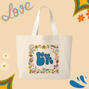 LOVE 70's Theme Shapes & Symbols  Large Tote Bag