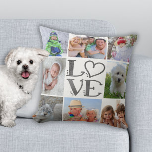 LOVE 8-Photo Collage (changeable background colour Cushion