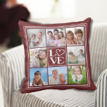 LOVE 8-Photo Collage (changeable solid colour) Cushion<br><div class="desc">Display eight of your favourite photos around the word LOVE in the centre and a changeable solid burgundy background colour on the front and back. PHOTO TIP: For fastest/best results, choose a photo with the subject in the middle and/or pre-crop it to a square shape BEFORE uploading it. Makes a...</div>