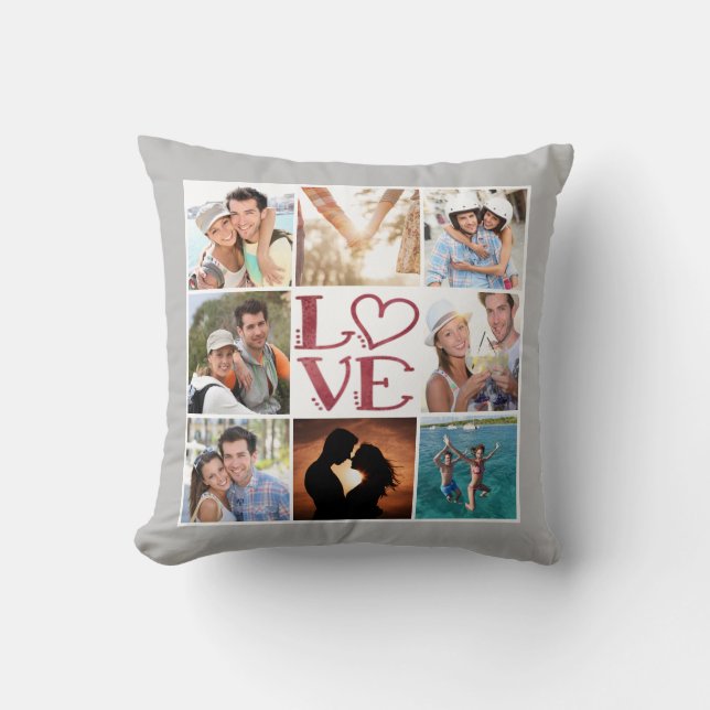 LOVE 8-Photo Collage Editable Grey Personalised Cushion (Front)
