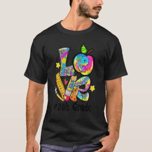 Love 8th Grade Apple Tie Dye Leopard Teacher Back  T-Shirt