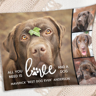 LOVE & a DOG Personalised Dog Lover Photo Collage Fleece Blanket