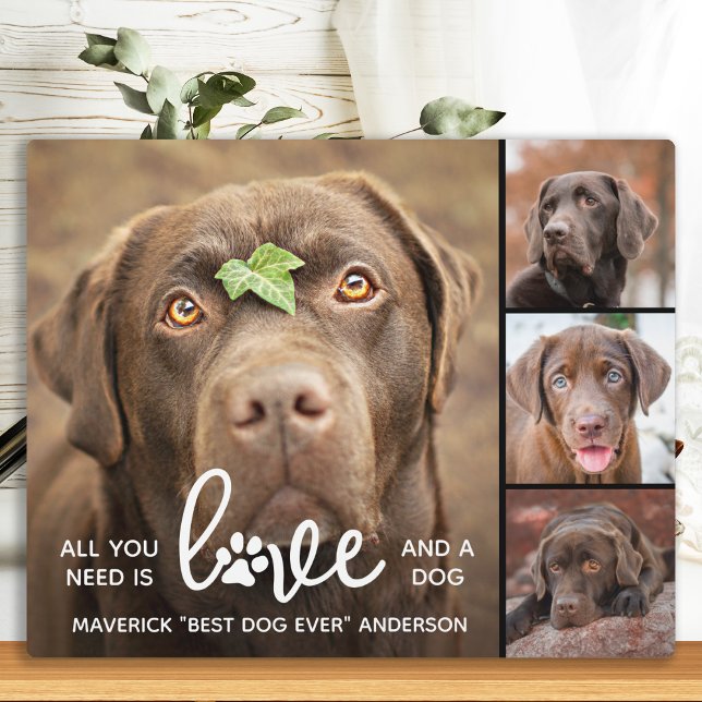 LOVE & a DOG Personalised Dog Lover Photo Collage  Plaque (Creator Uploaded)