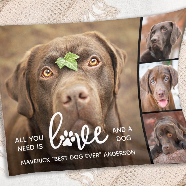 LOVE & a DOG Personalized Dog Lover Photo Collage Fleece Blanket (Creator Uploaded)