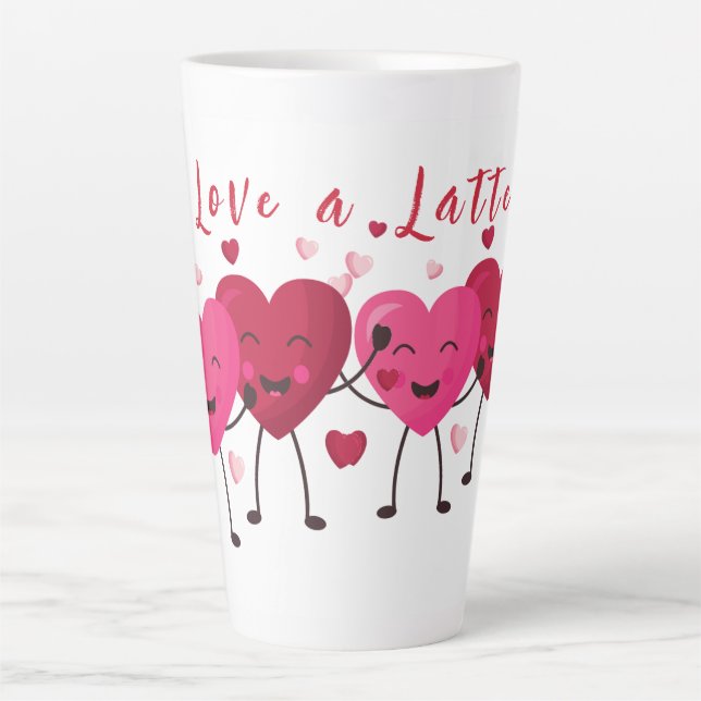 Love A Latte Fun Happy Hearts Pink And Red   Mug (Front)