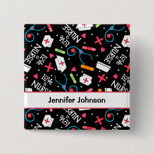 Love a Nurse Art black Name Personalised Pin Badge