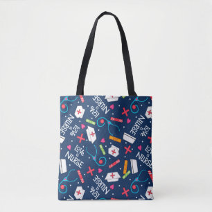 Love a Nurse Art Navy Blue with Nurse Designs Tote Bag