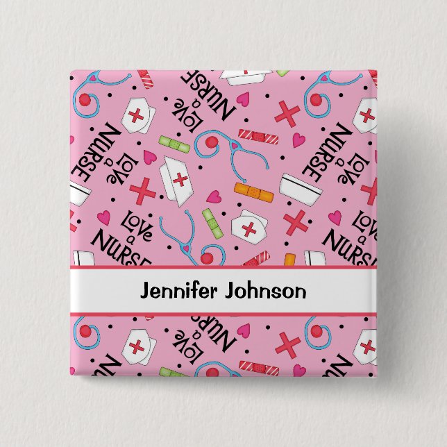 Love a Nurse Art Pink Name Personalised Pin Badge (Front)