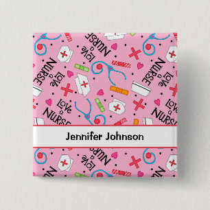 Love a Nurse Art Pink Name Personalised Pin Badge