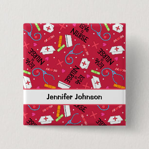 Love a Nurse Art Red Name Personalised Badge