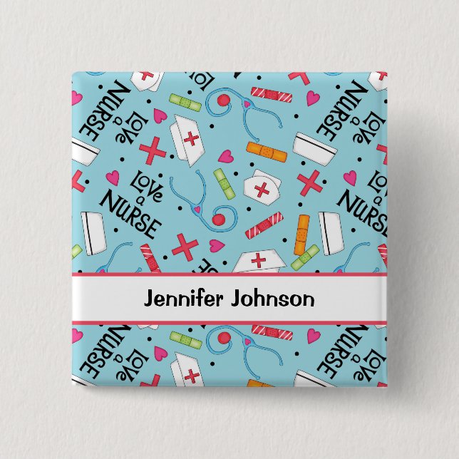 Love a Nurse Art Turquoise Blue Name  Badge (Front)