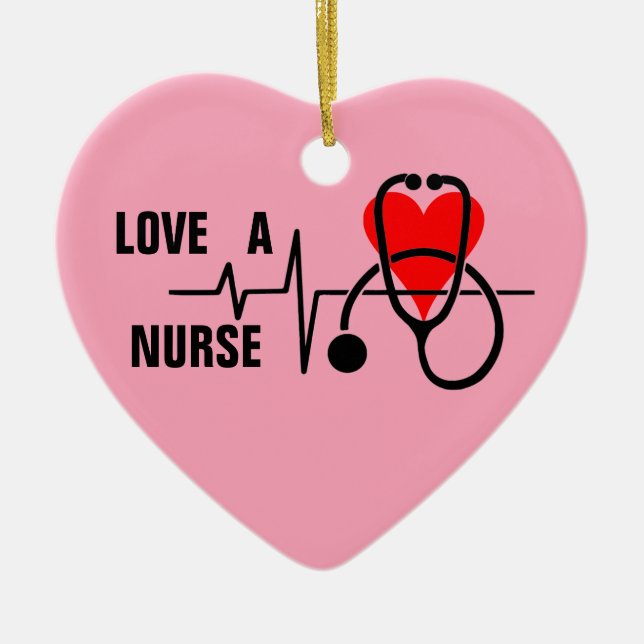 Love a Nurse Heart Stethoscope Design Ceramic Tree Decoration (Front)