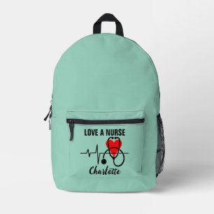 Love a Nurse Heart Stethoscope Design Printed Backpack