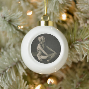 Love a Poor Maid Girl Sitting Cross Legs Ceramic Ball Christmas Ornament
