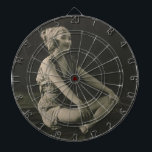 Love a Poor Maid Girl Sitting Cross Legs Dartboard<br><div class="desc">Love. That was all she had, a name that echoed the impossible dream simmering in her heart. Born into poverty, she spent her days in a threadbare maid's uniform, a cruel contrast to the fire that danced in her emerald eyes. Her beauty was a paradox, a rose blooming from the...</div>