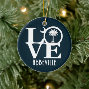 LOVE Abbeville South Carolina Ceramic Tree Decoration