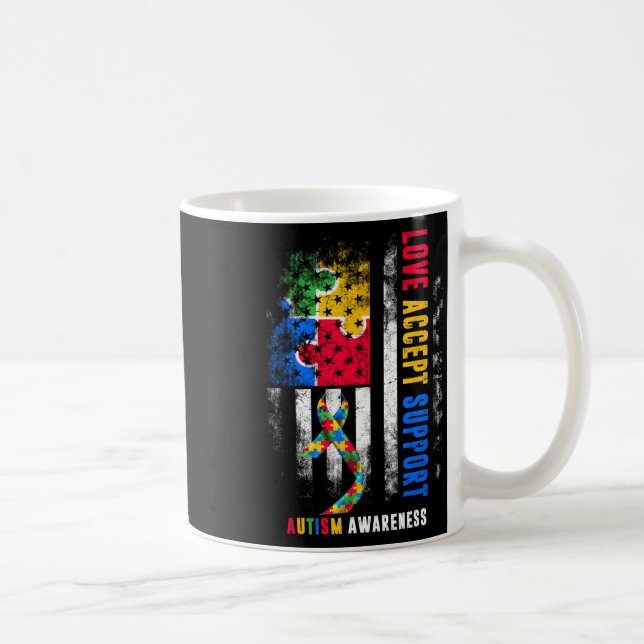 Love Accept Support Autism Awareness Month Ribbon  Coffee Mug (Right)