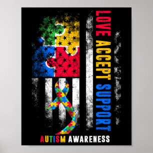 Love Accept Support Autism Awareness Month Ribbon Poster