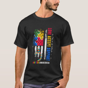 Love Accept Support Autism Awareness Month Ribbon  T-Shirt