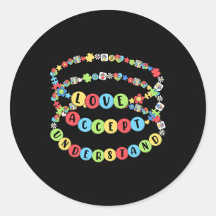 Love Accept Understand Autism Awareness Beaded Bra Classic Round Sticker