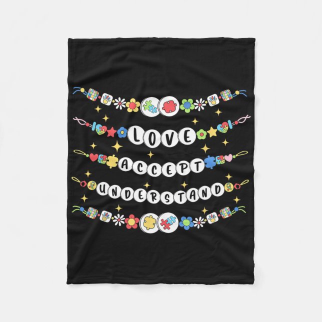 Love Accept Understand Autism Awareness Beaded Bra Fleece Blanket (Front)