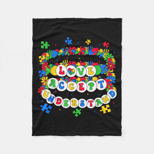 Love accept understand autism awareness day puzzle fleece blanket (Front)