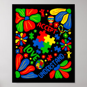 Love Accept Understand Autism Boho Flower Poster