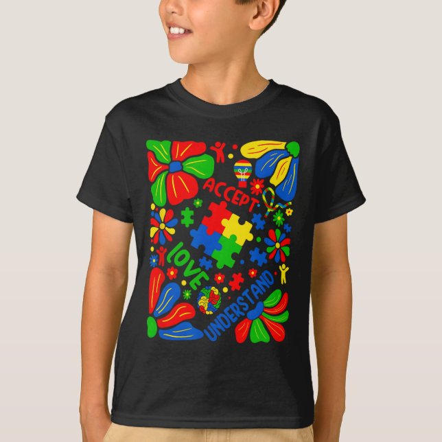 Love Accept Understand Autism Boho Flower  T-Shirt (Front)