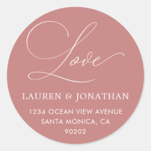 Love Address Labels, Rose and White Wedding Classic Round Sticker