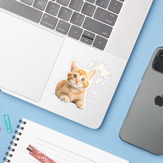 Love Adorable Cat Custom Cut Vinyl Sticker ♡