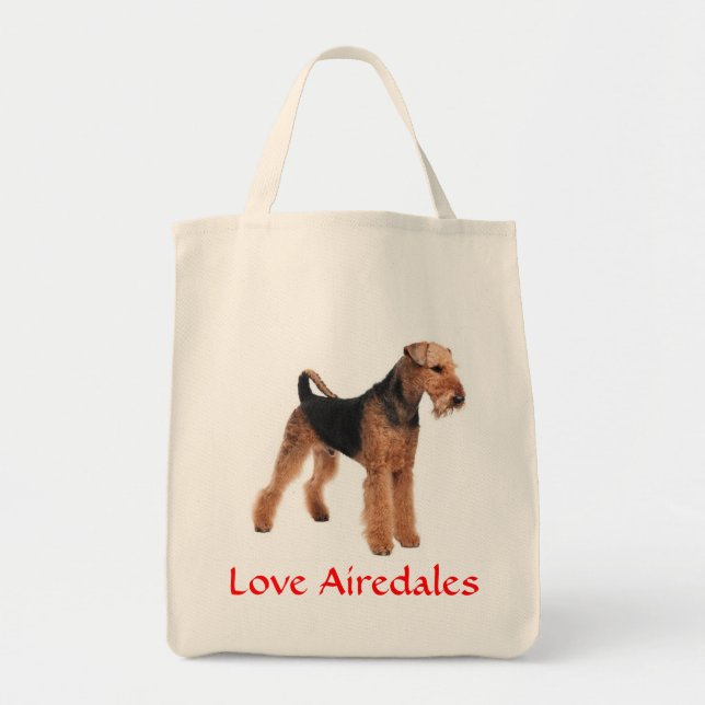 Love Airedale Terrier Puppy Dog Grocery Totebag Tote Bag (Front)