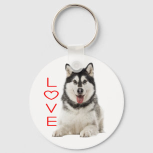Love Alaskan Malamute Grey And Black Puppy Dog Key Ring