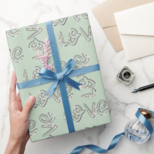 Love Almond Blossoms On Sage Green Wrapping Paper