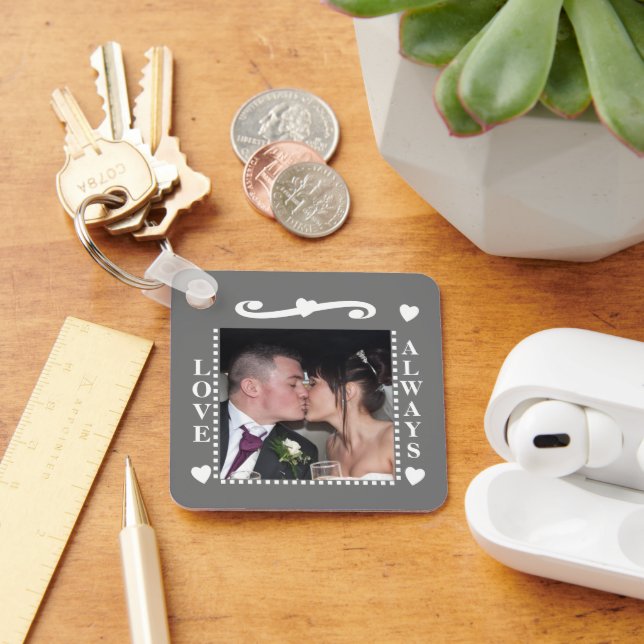 Love always 2 photos add initials white grey key ring (Desk)
