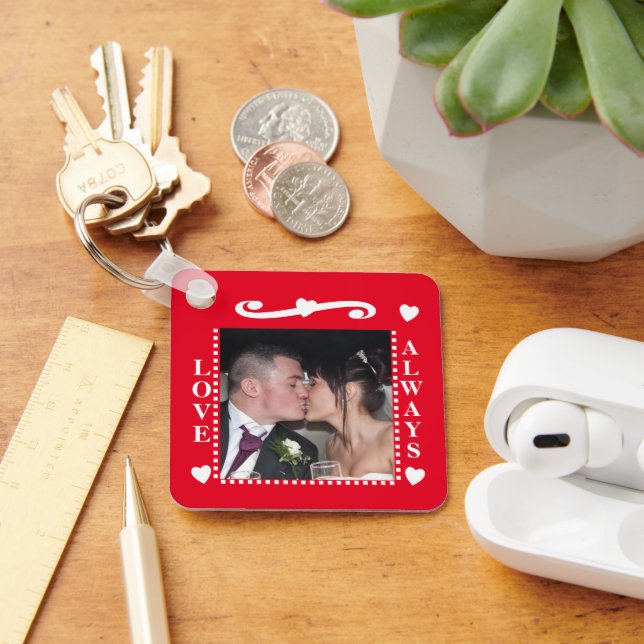 Love always 2 photos add initials white red key ring (Desk)