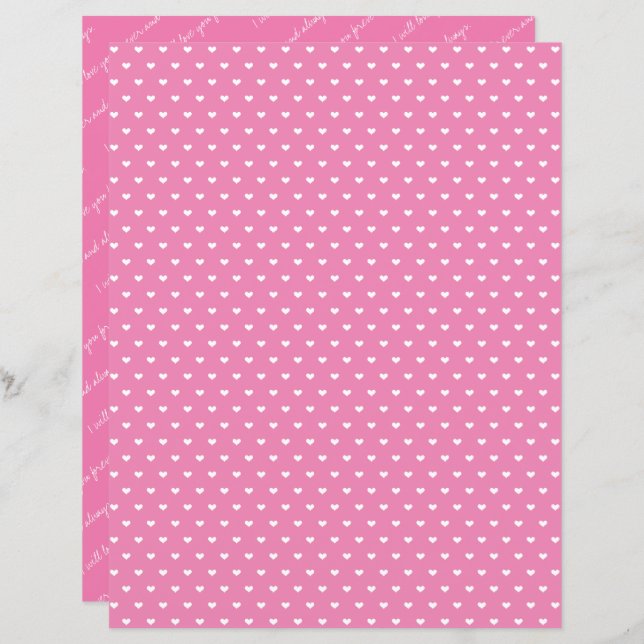  Love Always & Forever Pink Heart Scrapbook Paper (Front/Back)