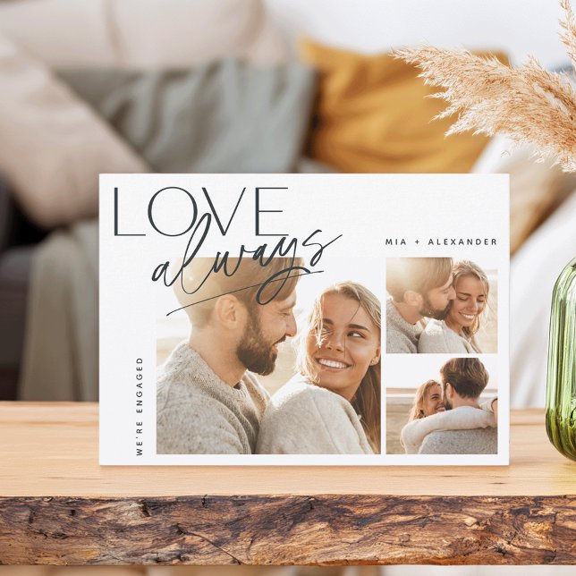 Love Always Three Photo Collage Engagement Announcement (Creator Uploaded)