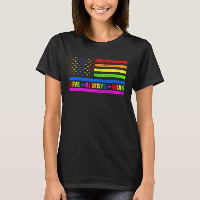 Love Always Wins Gay Flag Rainbow Pride Day LGBT Q T-Shirt (Front)