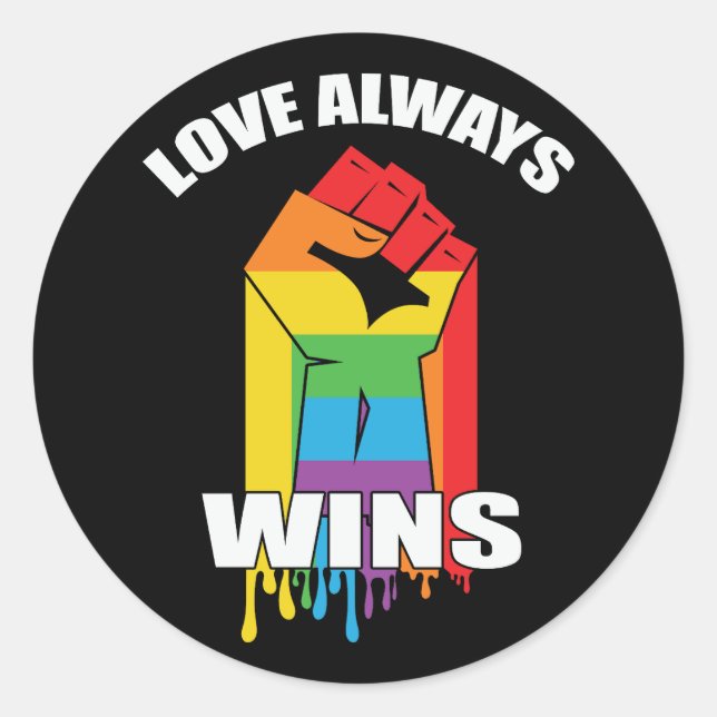 Love Always Wins Gay LGBT Classic Round Sticker (Front)