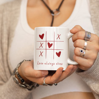 Love Always wins Quote l Red Heart Playful Coffee Mug