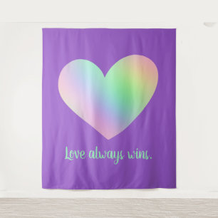 "Love Always Wins" Rainbow Heart Tapestry