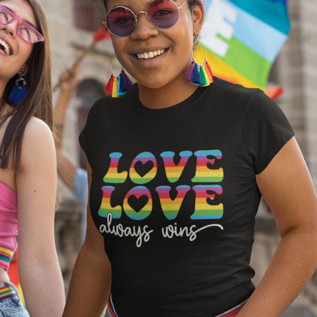 Love always wins retro fonts lgbtqia rainbow flag T-Shirt (Creator Uploaded)