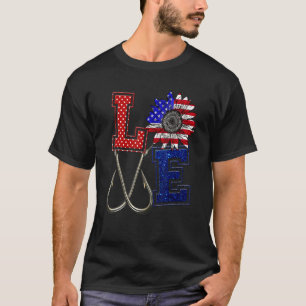 Love America Flag Fisherman Fishing Pole Lure Tack T-Shirt