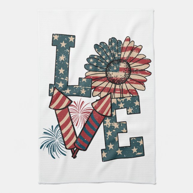 LOVE America Independence Day Tea Towel (Vertical)